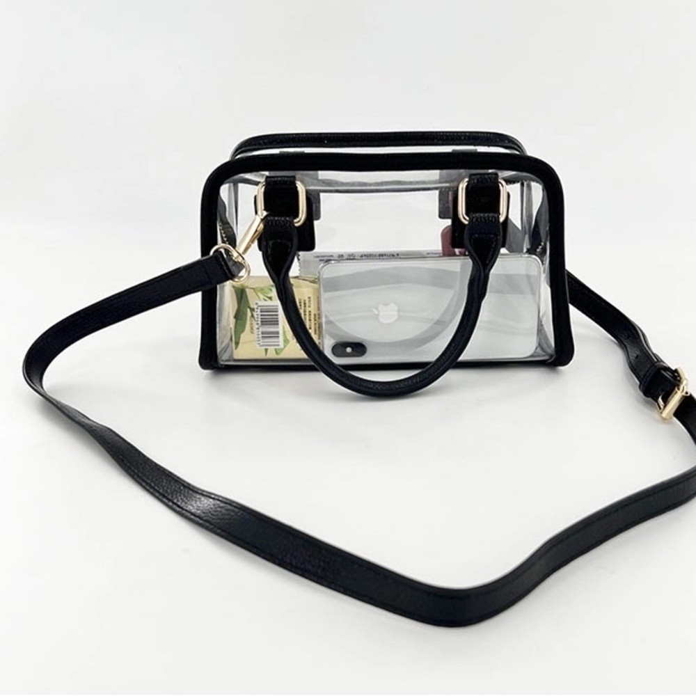 🖤 NWOT Clear PVC Transparent Jelly Bag Black Trim – Top Handle Crossbody Purse - Picture 11 of 15